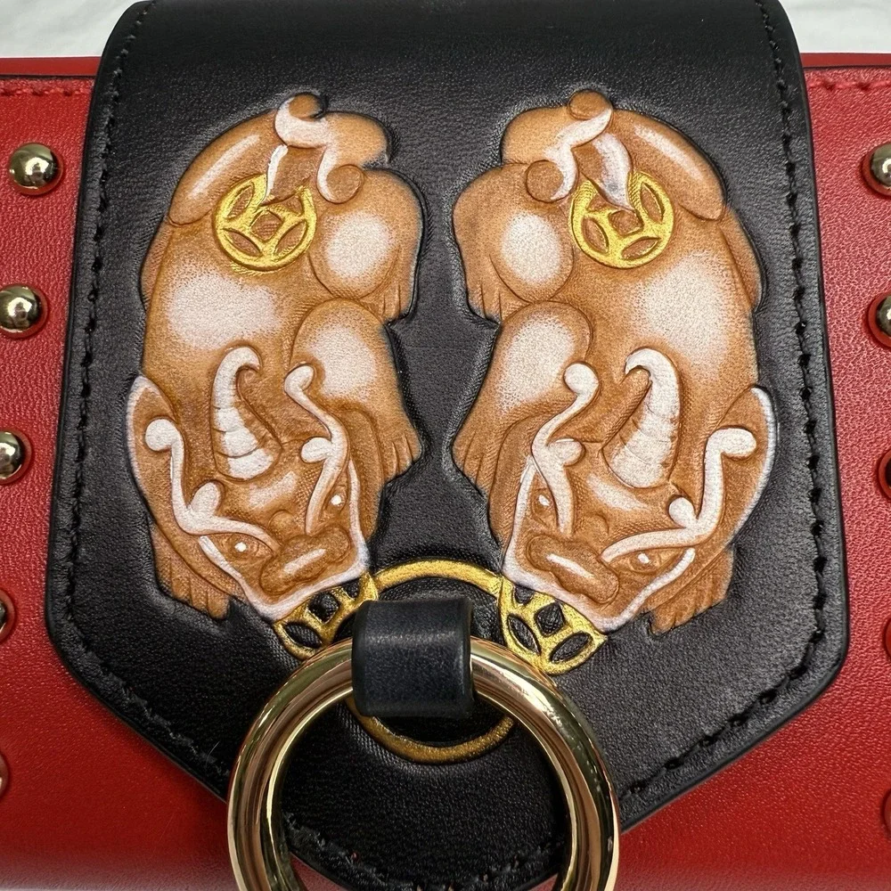 Bellorita Bull PX (PiXiu)‎ Red Continental Leather Wallet Red/Black/Gold
